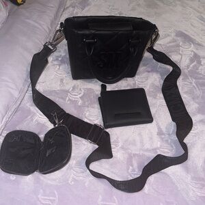 Steve Madden black quilted mini tote bag with wallet